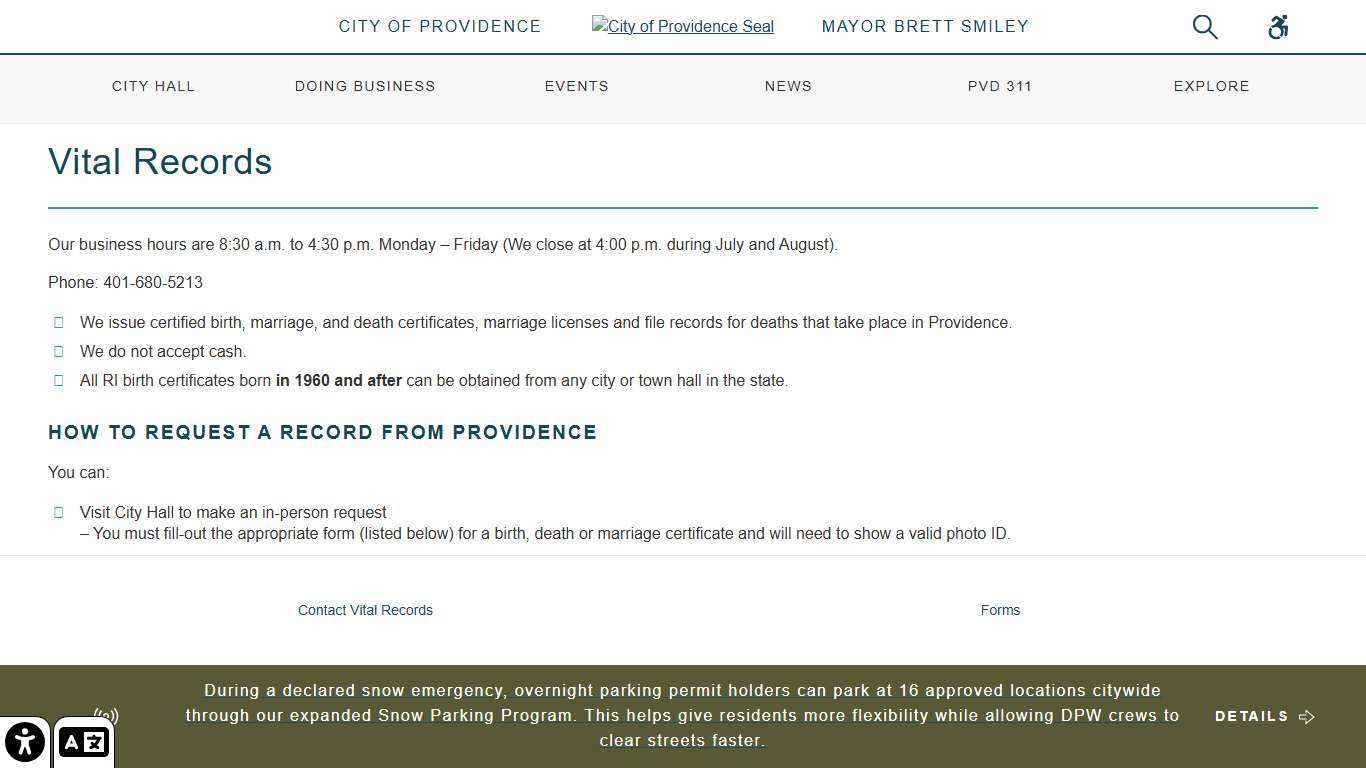 City of Providence Vital Records - City of Providence